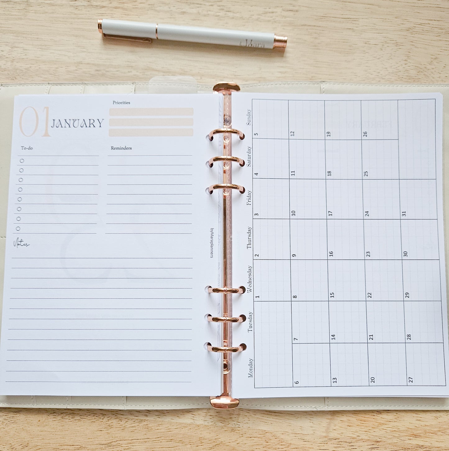 2025 Month on one page | A5 planner inserts