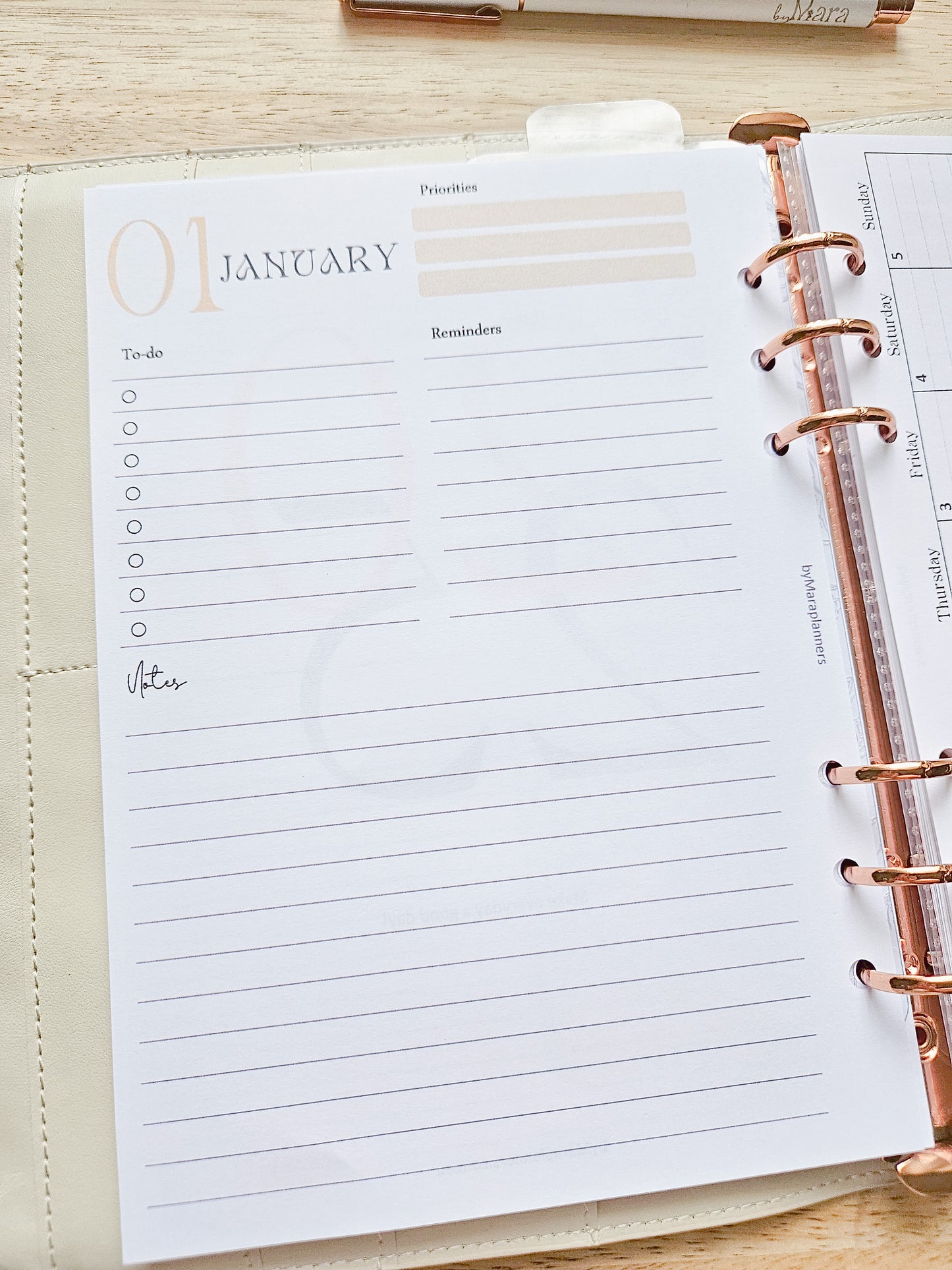 2025 Month on one page | A5 planner inserts