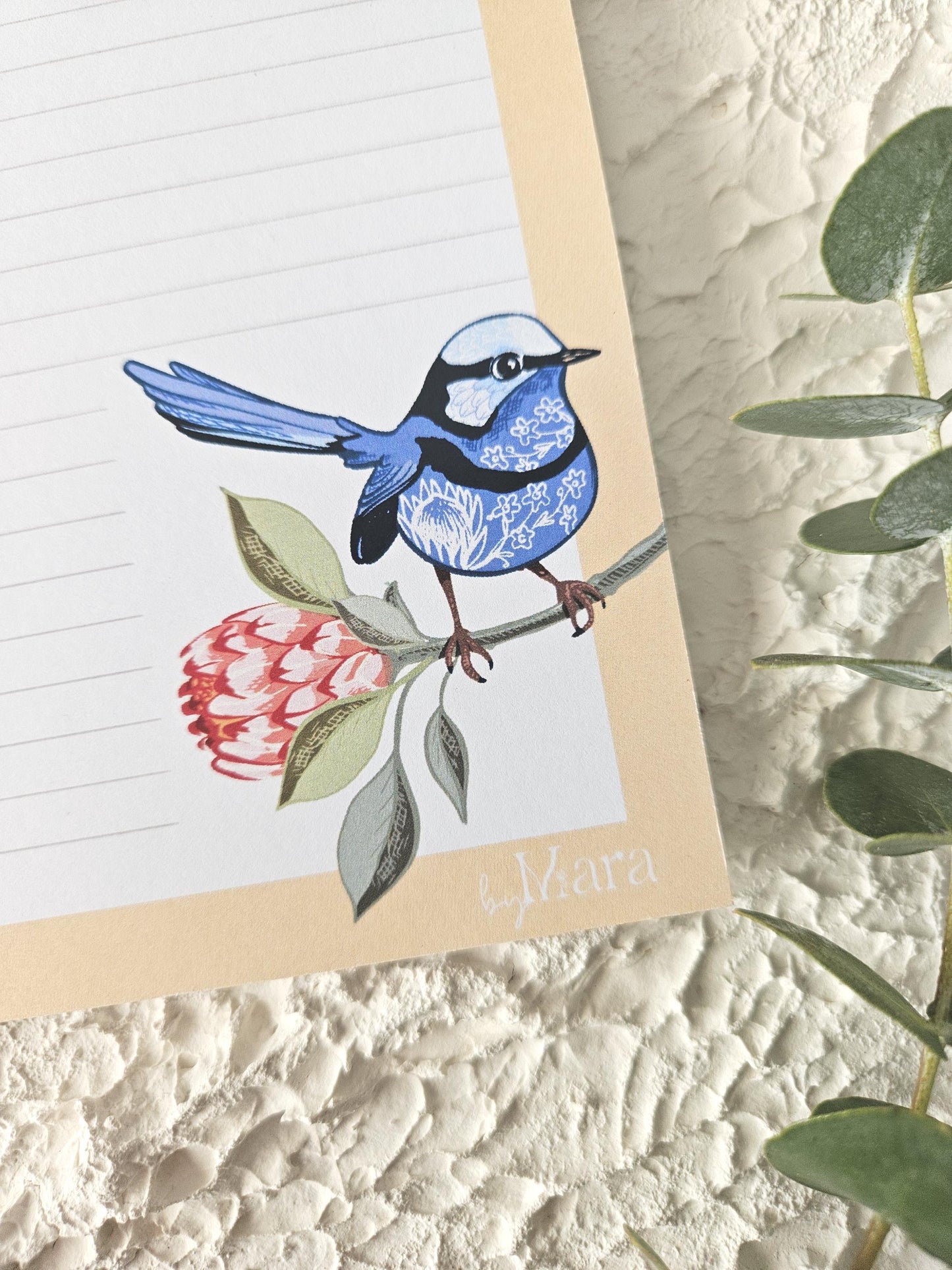 A5 Notepad - Blue Ren and Protea Bloom