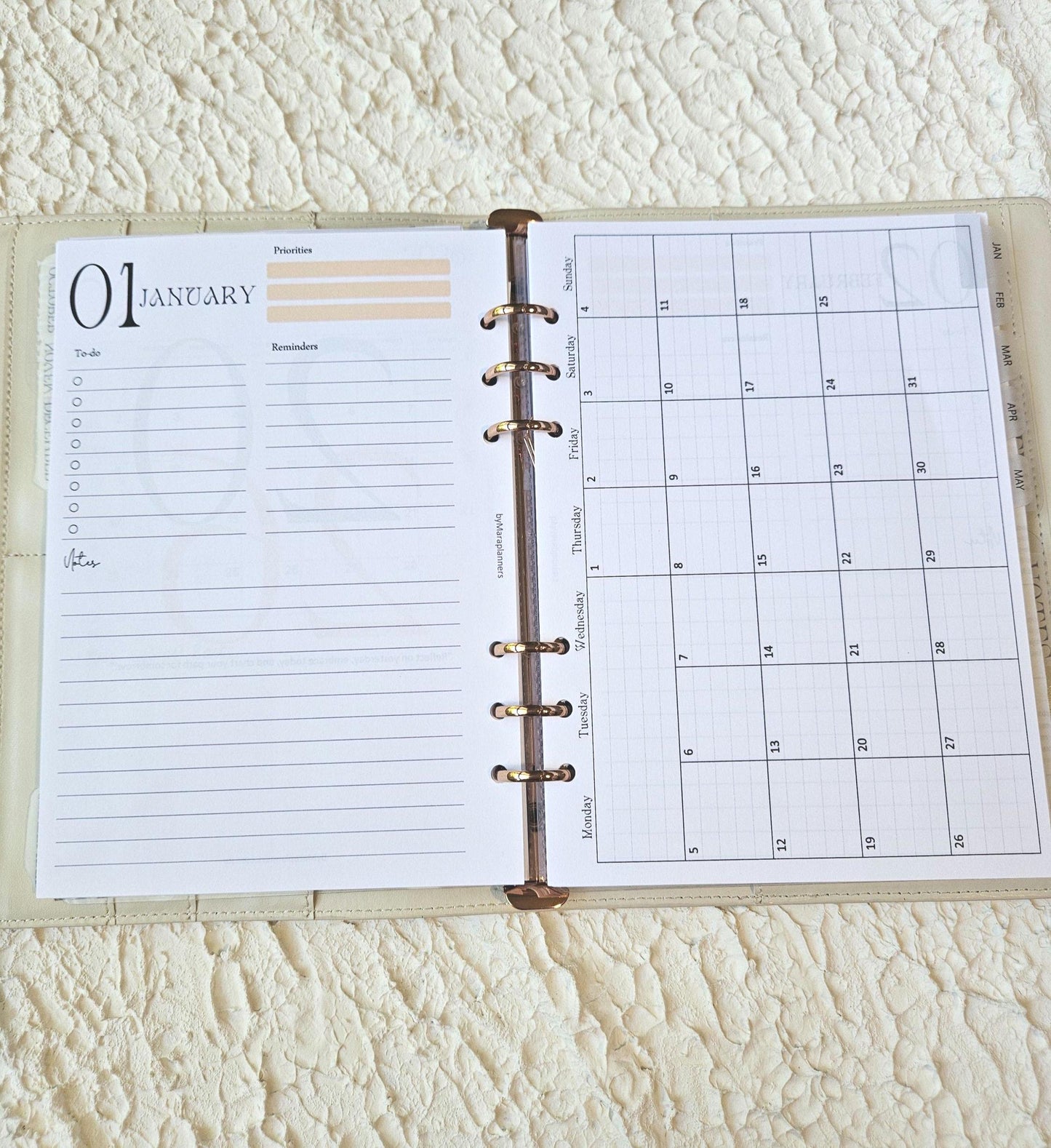 2026 Month on one page | A5 planner inserts