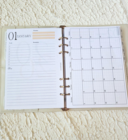 2026 Month on one page | A5 planner inserts