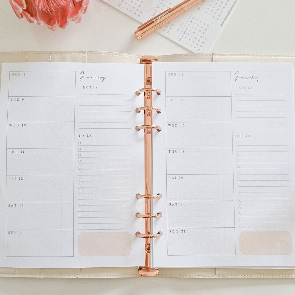 Dated Weekly 2026 Inserts Week on one page| A5 – bymaraplanners